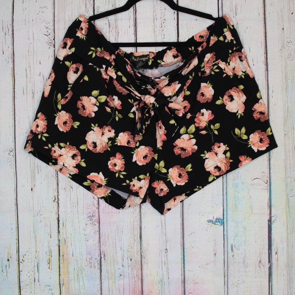 Black Floral Tie Front Shorts